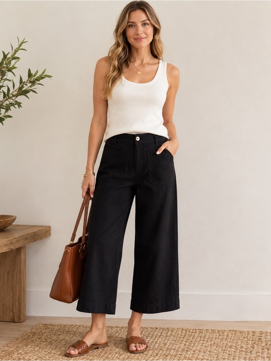 Maeve Pants - Maeve Colette Black Wide-Leg Cropped Pants